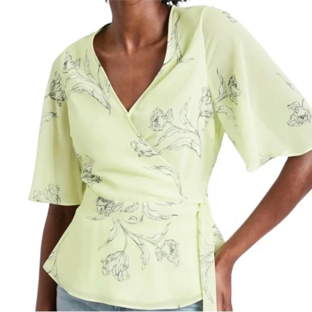 Banana Republic Green Bell Sleeve Wrap Blouse